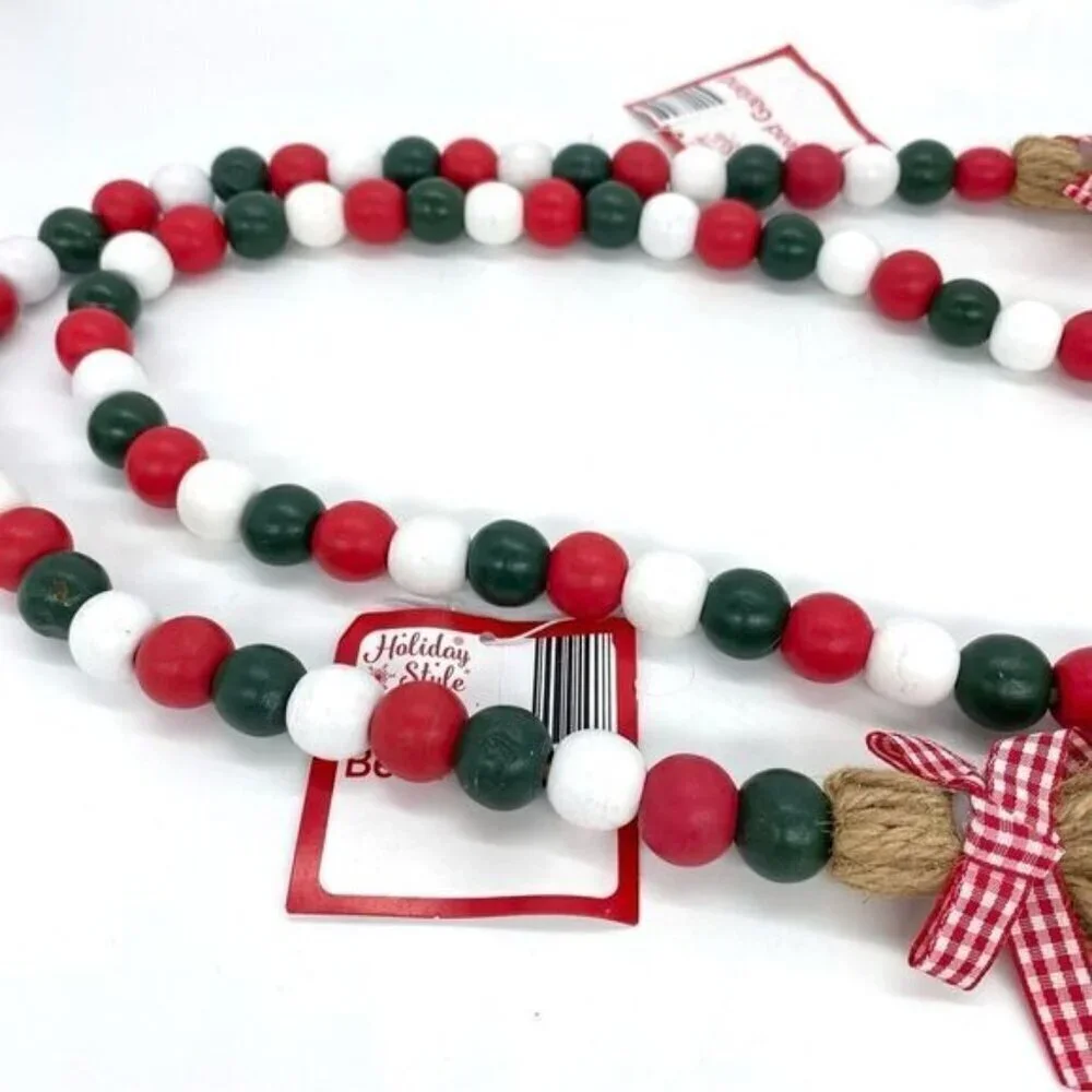 Holiday Christmas Decorative Wood Beaded Tassel Garland New
